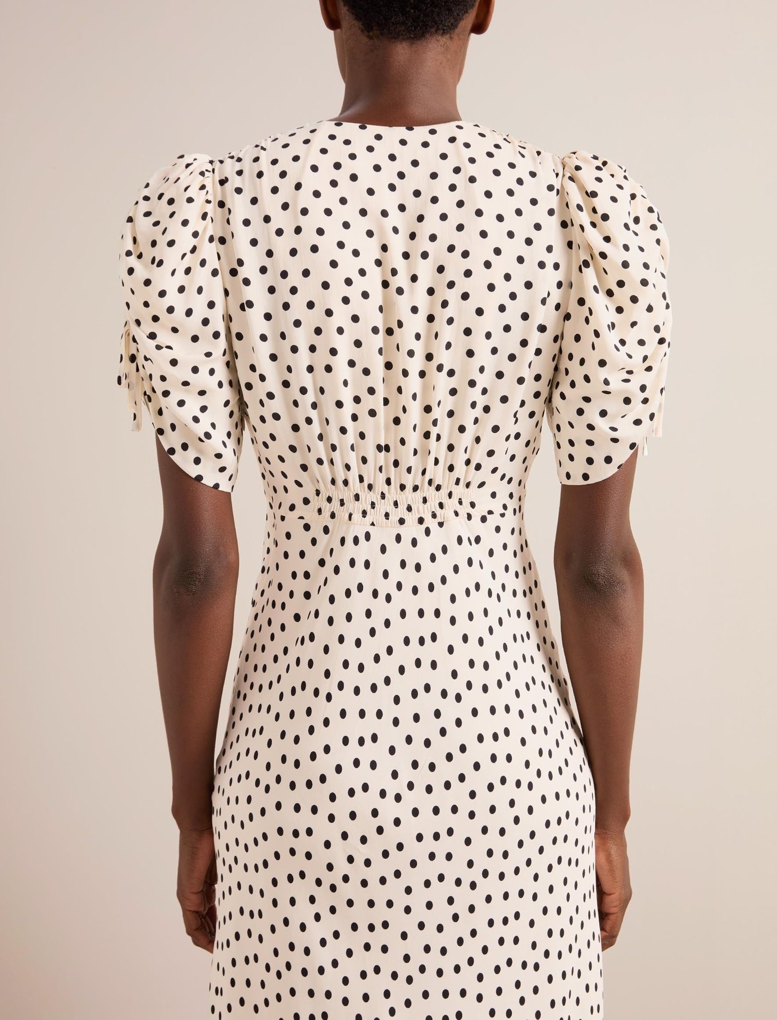 Ophelia Bias Cut Maxi Dress - Ecru Black Polka Dot Print - Image 9