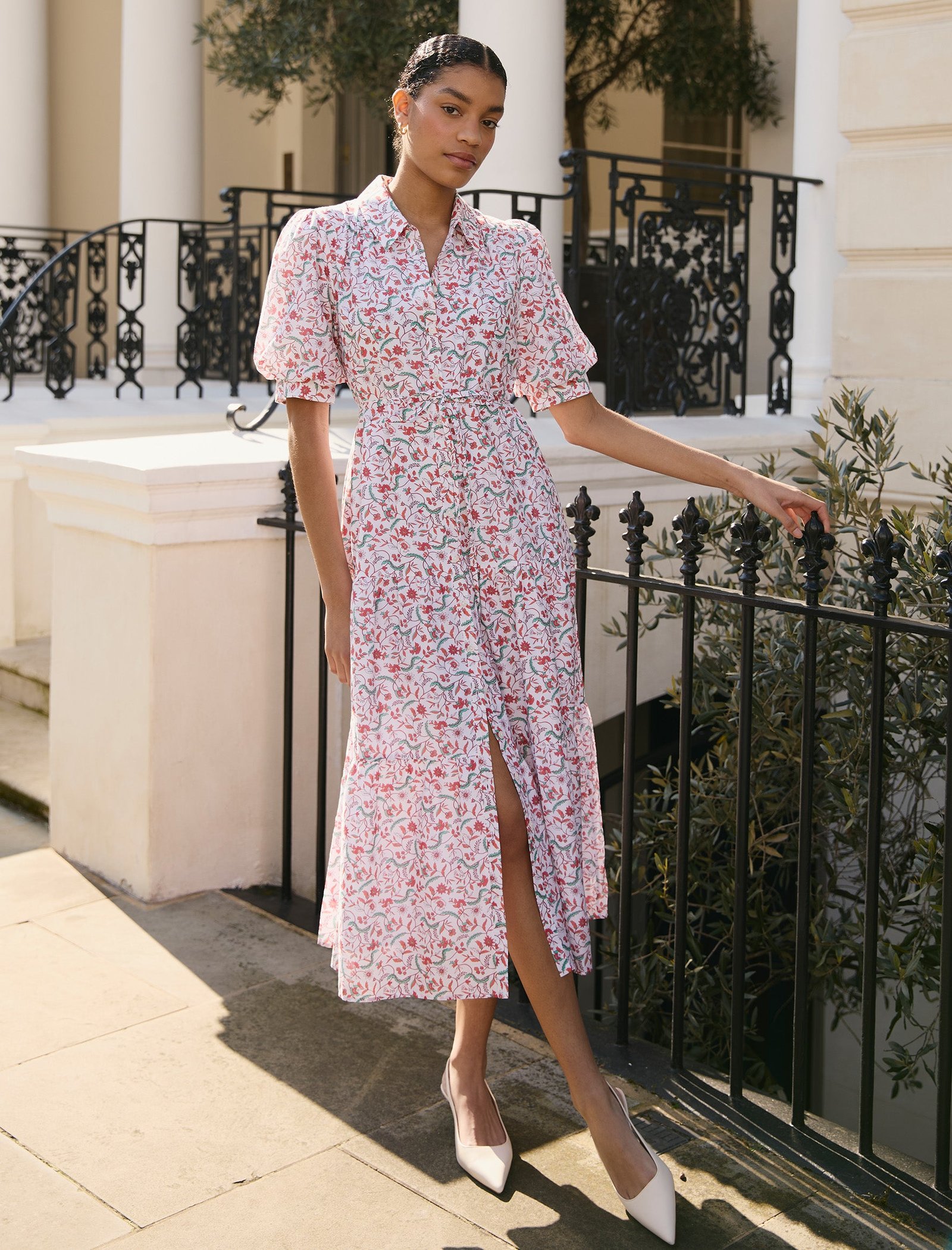 Poppy Silk Blend Maxi Dress - Red Trailing Feather Print