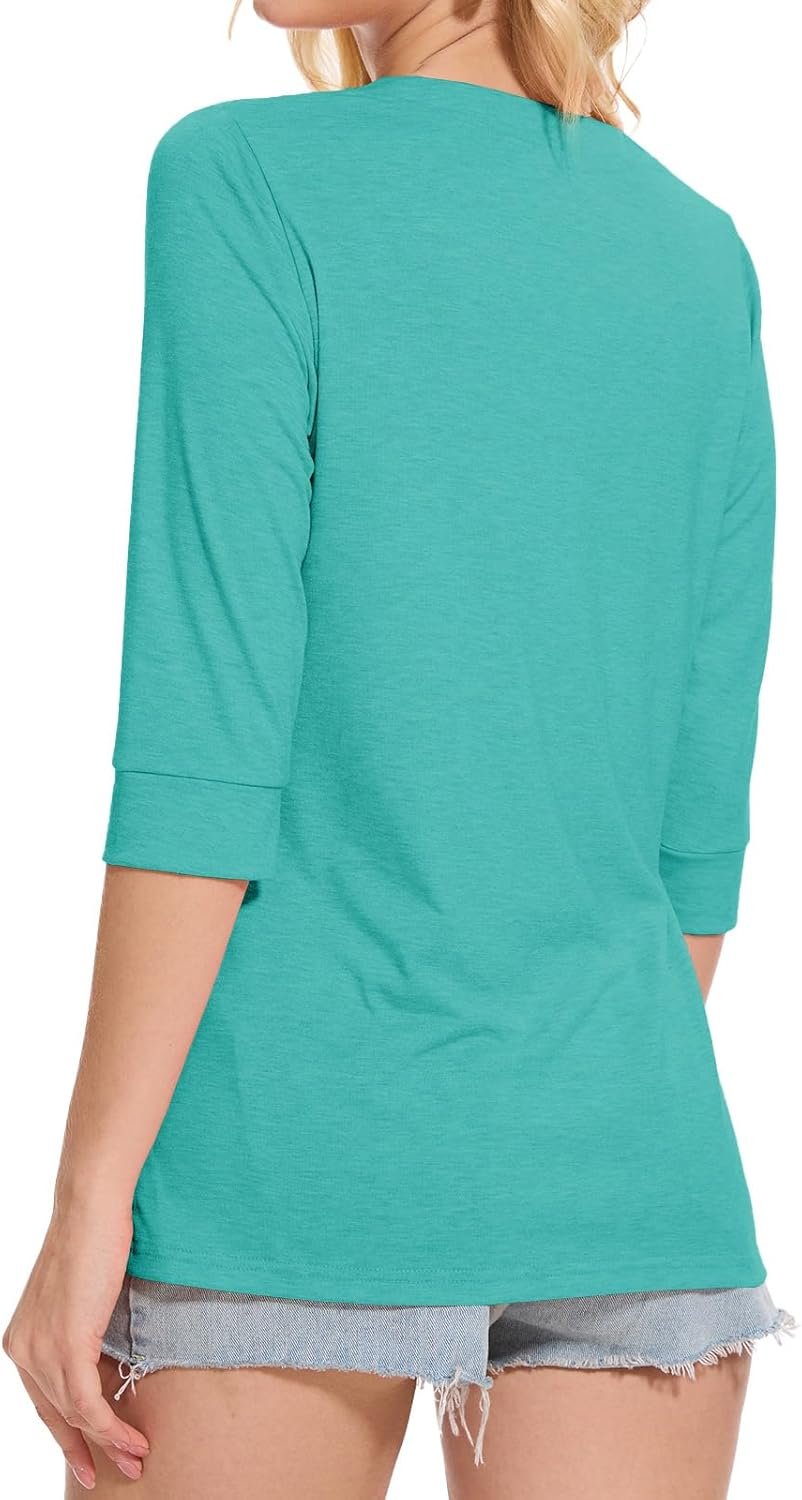 Dimur Womens Tops 3/4 Sleeve V Neck Button Down Shirts Business Casual Outfit Basic Tees Summer Top 2025 - Image 9