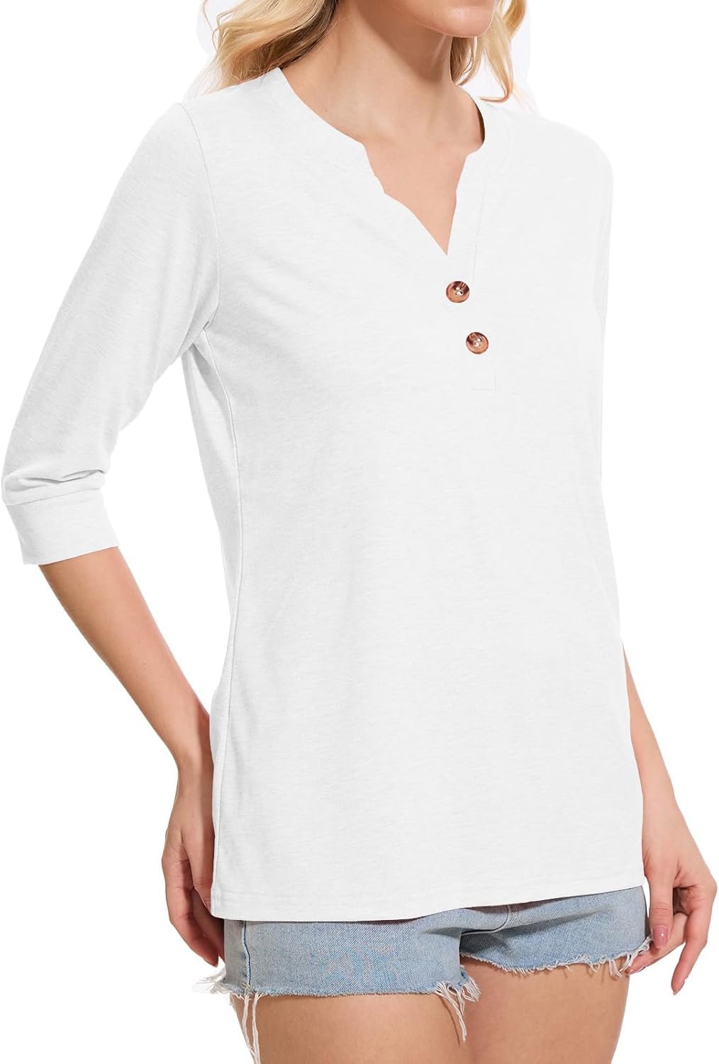 Dimur Womens Tops 3/4 Sleeve V Neck Button Down Shirts Business Casual Outfit Basic Tees Summer Top 2025 - Image 25