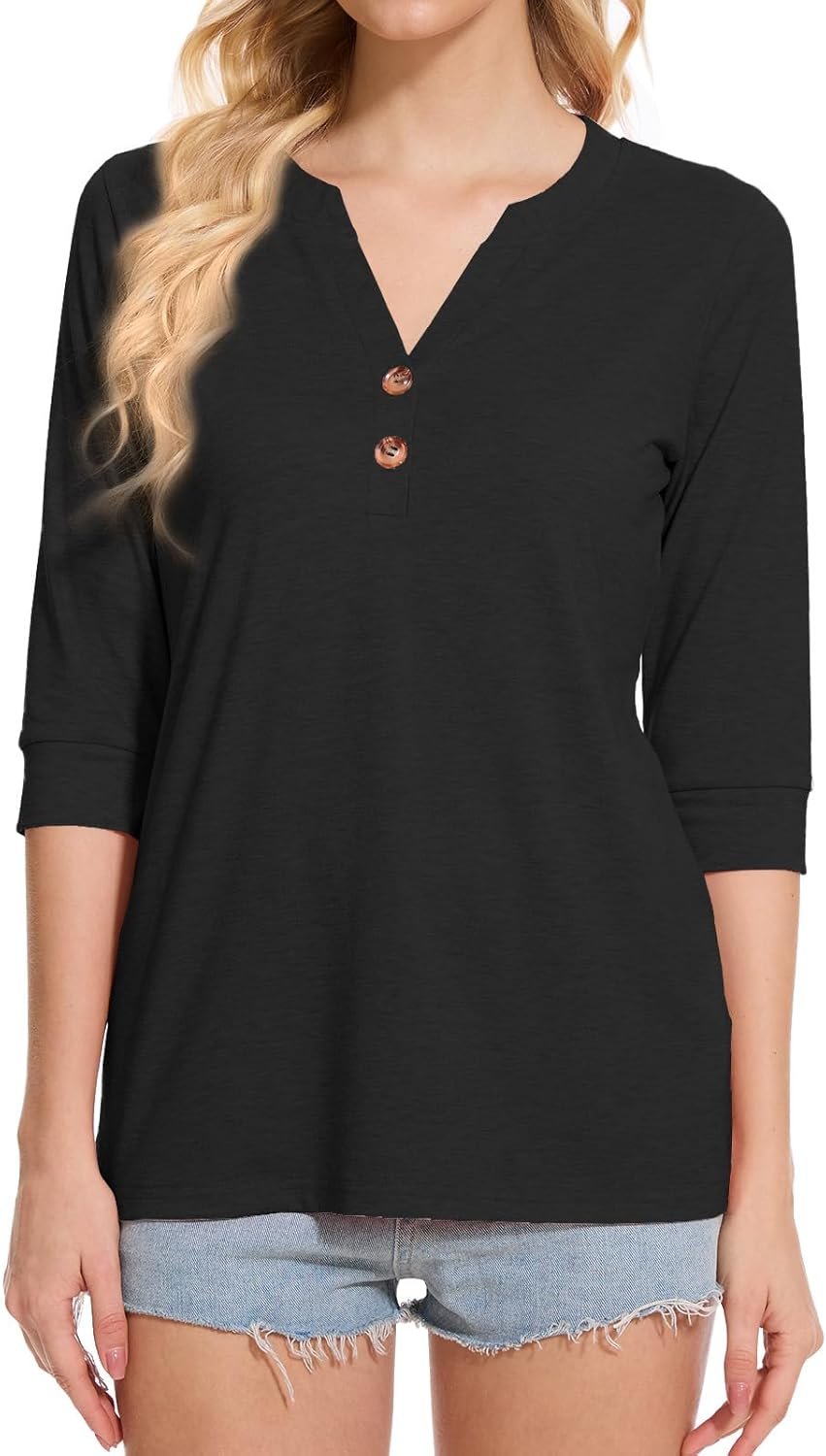 Dimur Womens Tops 3/4 Sleeve V Neck Button Down Shirts Business Casual Outfit Basic Tees Summer Top 2025 - Image 14