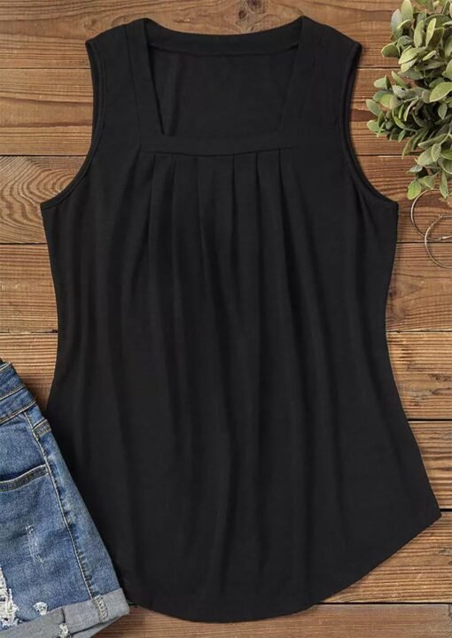 AIMITAG Color Block Ruffled Square Collar Tank Top Women Striped Tank Tee Summer Casual Loose Fit Sleeveless Shirt - Image 11