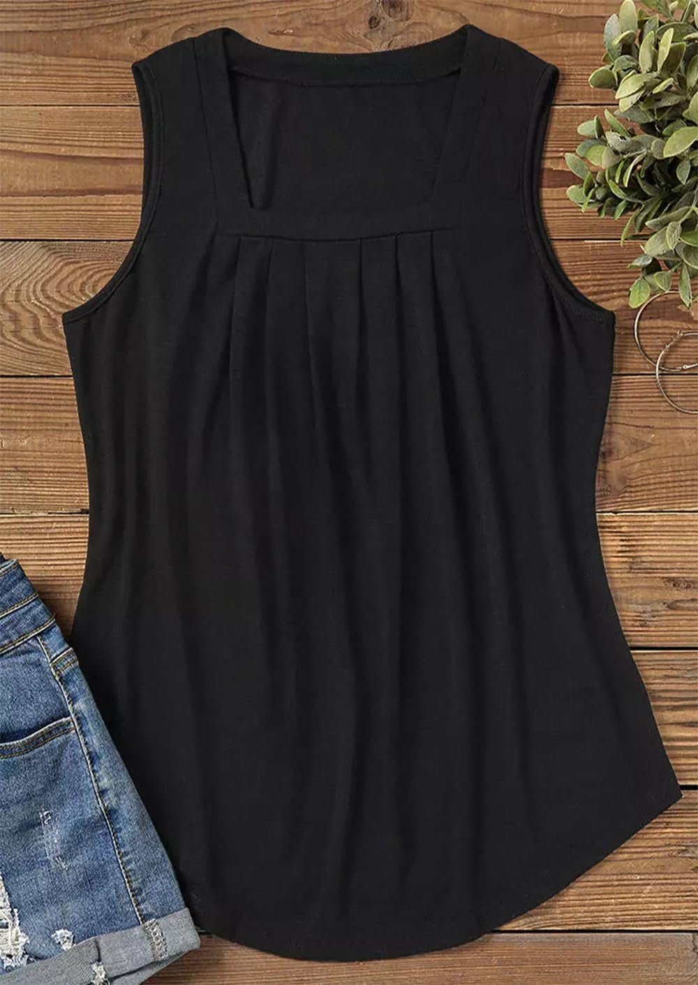 AIMITAG Color Block Ruffled Square Collar Tank Top Women Striped Tank Tee Summer Casual Loose Fit Sleeveless Shirt - Image 11