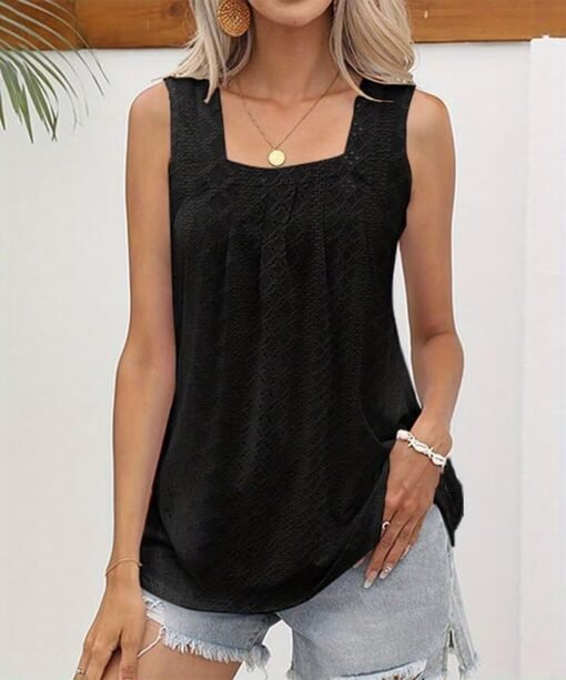 AIMITAG Color Block Ruffled Square Collar Tank Top Women Striped Tank Tee Summer Casual Loose Fit Sleeveless Shirt - Image 13