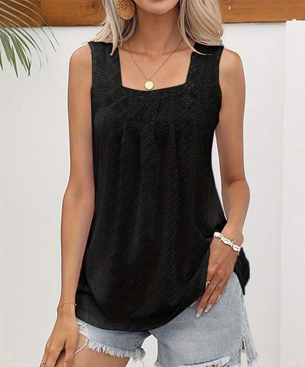AIMITAG Color Block Ruffled Square Collar Tank Top Women Striped Tank Tee Summer Casual Loose Fit Sleeveless Shirt - Image 13