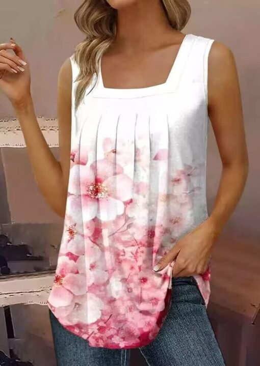AIMITAG Color Block Ruffled Square Collar Tank Top Women Striped Tank Tee Summer Casual Loose Fit Sleeveless Shirt - Image 4