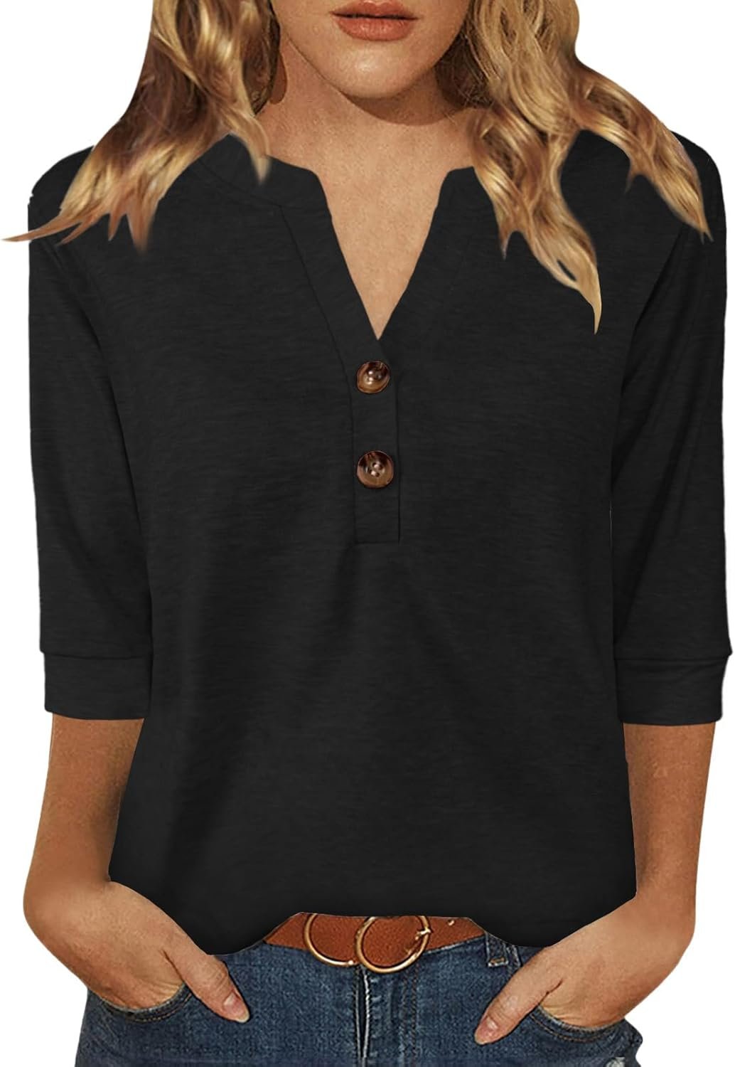 Dimur Womens Tops 3/4 Sleeve V Neck Button Down Shirts Business Casual Outfit Basic Tees Summer Top 2025 - Image 13