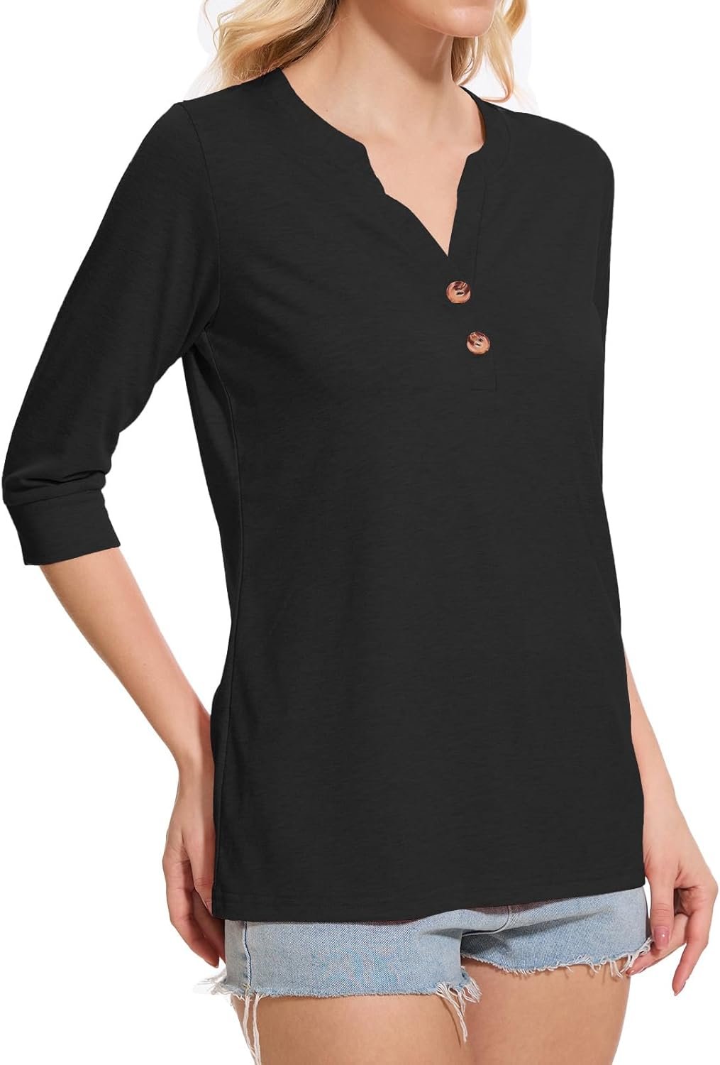 Dimur Womens Tops 3/4 Sleeve V Neck Button Down Shirts Business Casual Outfit Basic Tees Summer Top 2025 - Image 18