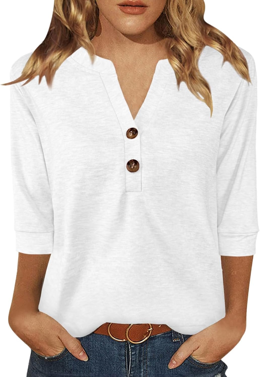 Dimur Womens Tops 3/4 Sleeve V Neck Button Down Shirts Business Casual Outfit Basic Tees Summer Top 2025 - Image 20