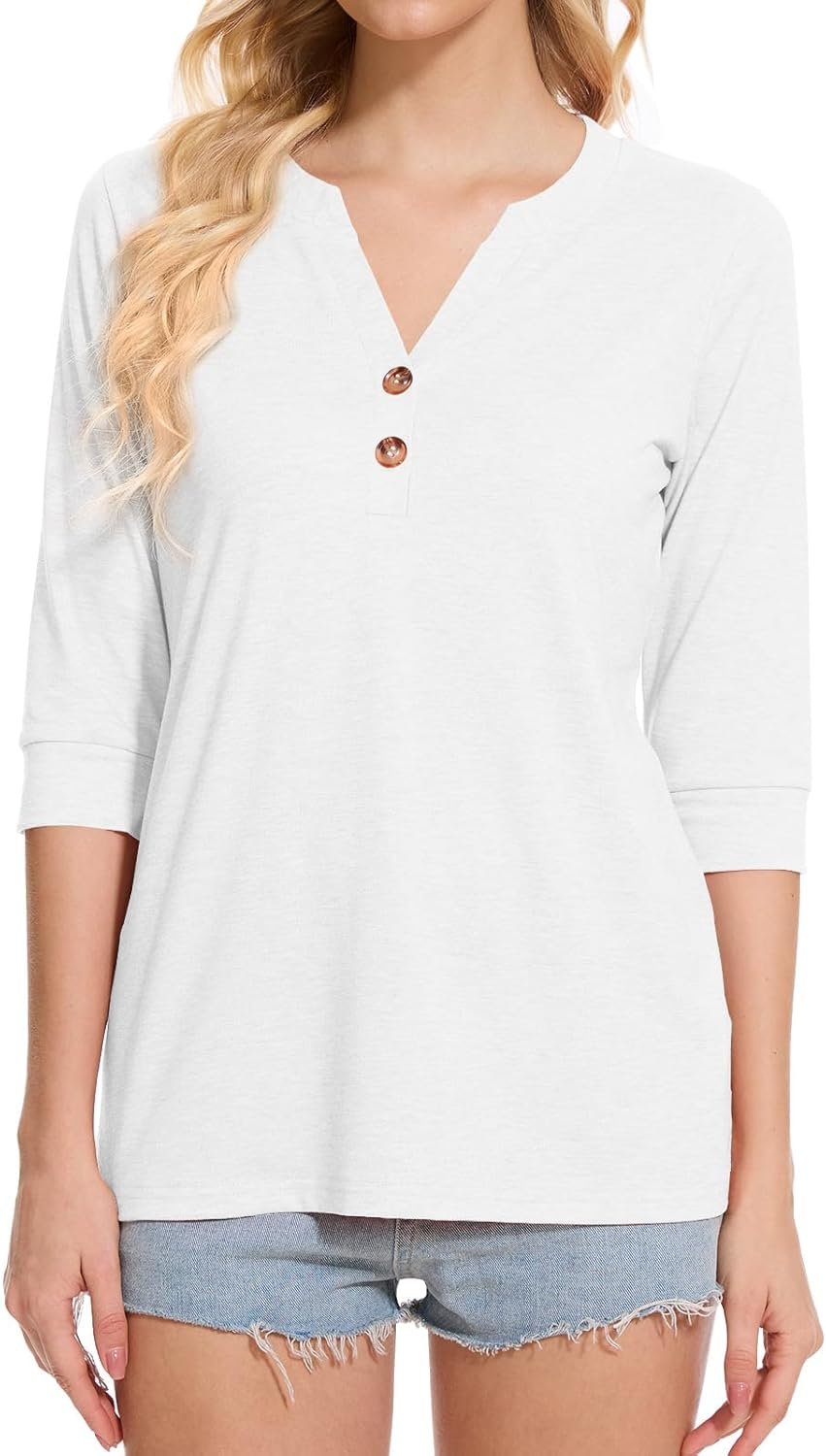 Dimur Womens Tops 3/4 Sleeve V Neck Button Down Shirts Business Casual Outfit Basic Tees Summer Top 2025 - Image 21