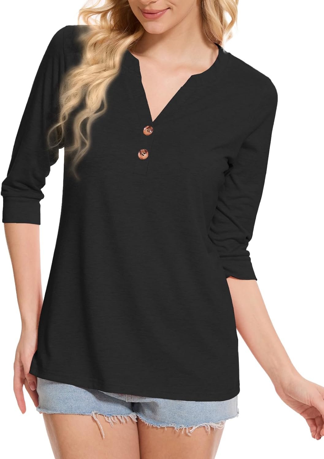 Dimur Womens Tops 3/4 Sleeve V Neck Button Down Shirts Business Casual Outfit Basic Tees Summer Top 2025 - Image 17