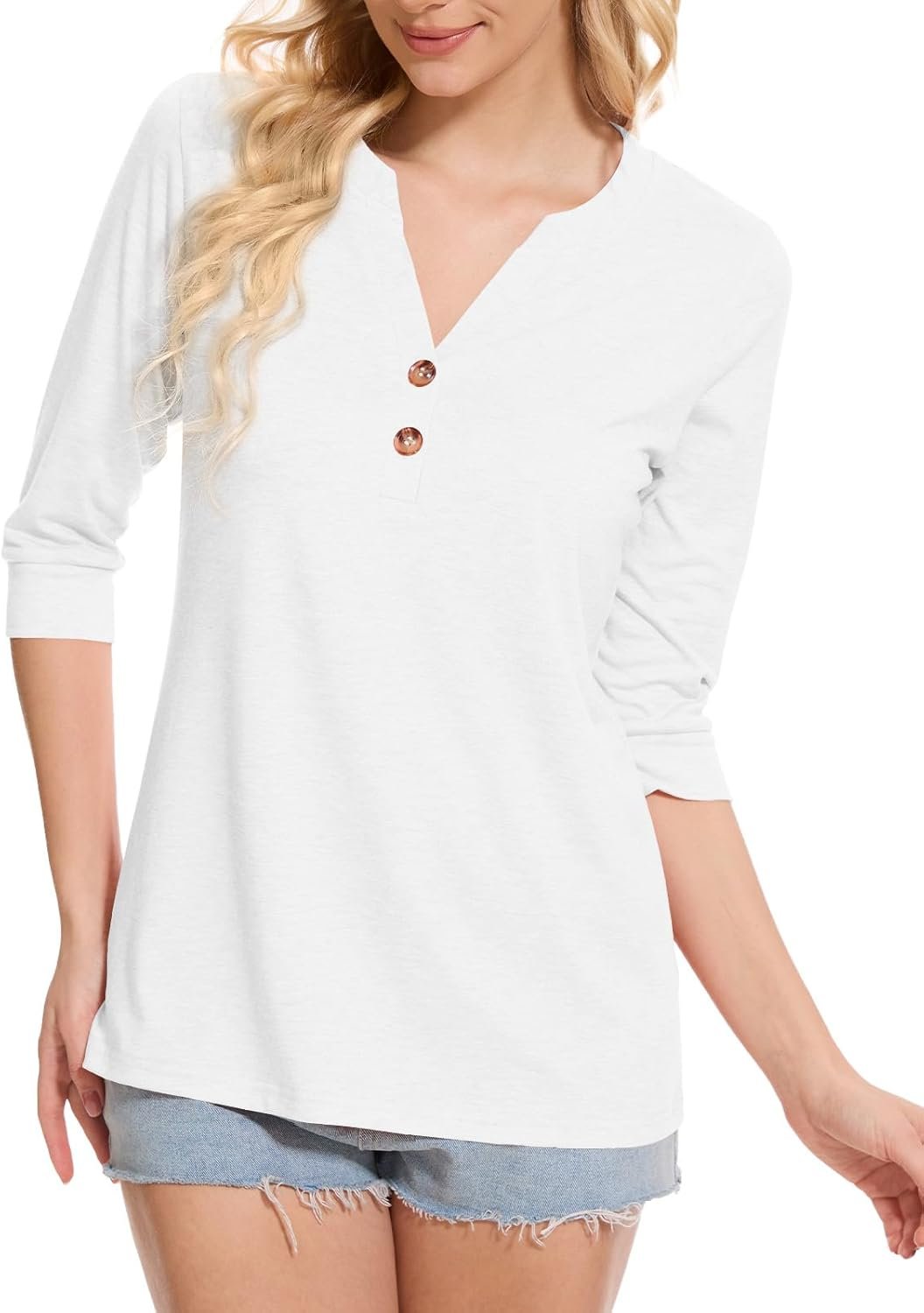 Dimur Womens Tops 3/4 Sleeve V Neck Button Down Shirts Business Casual Outfit Basic Tees Summer Top 2025 - Image 24