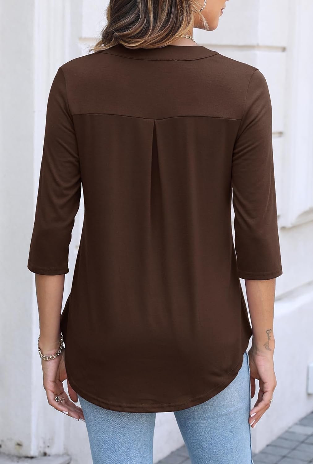 Halife Women's 3/4 Length Sleeve V Neck Flowy Tunic Blouses Work Tops Shirts with Zippers - Image 5