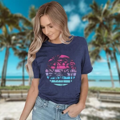 Hawaiian Shirts for Women Palm Trees Beach Graphic Tee Tops Summer Vacation Short Sleeve Tshirt Tops - Image 17