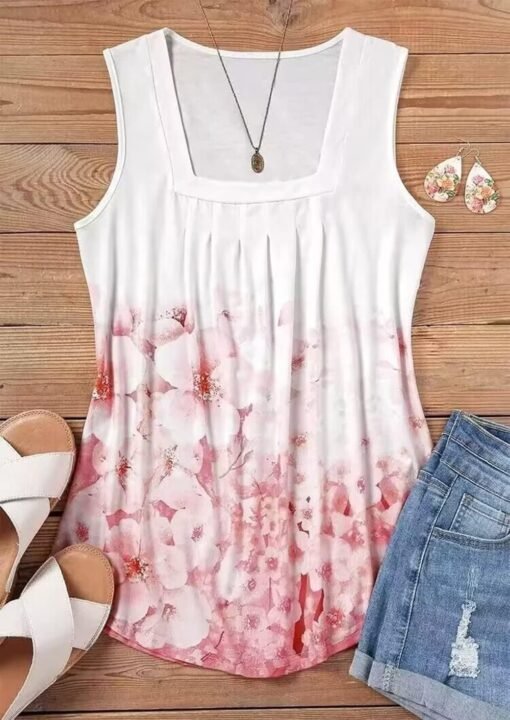 AIMITAG Color Block Ruffled Square Collar Tank Top Women Striped Tank Tee Summer Casual Loose Fit Sleeveless Shirt - Image 5