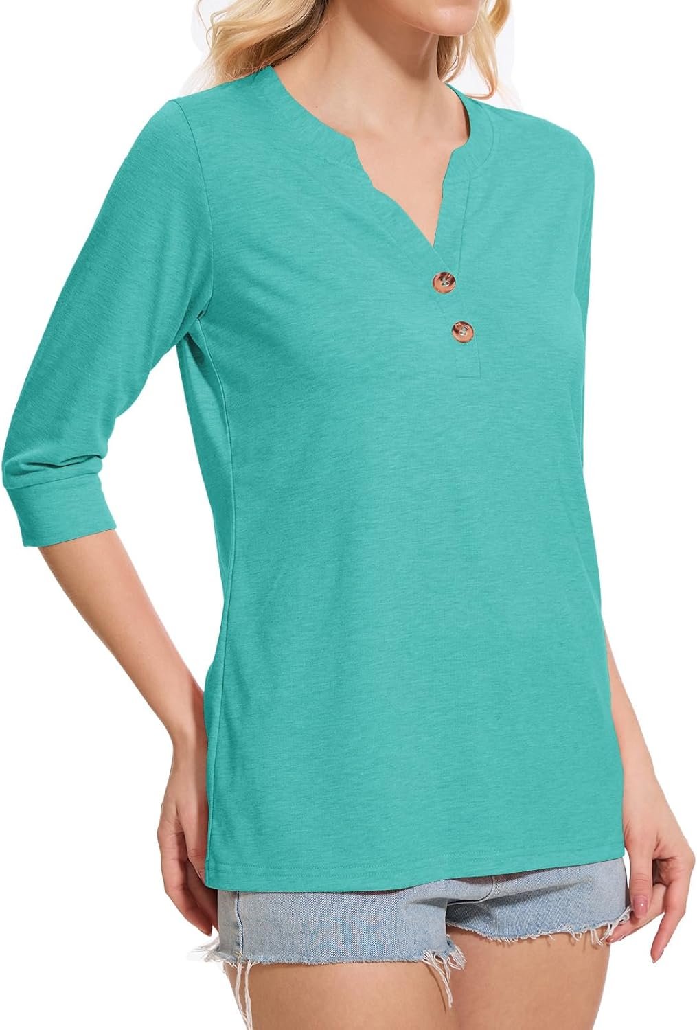 Dimur Womens Tops 3/4 Sleeve V Neck Button Down Shirts Business Casual Outfit Basic Tees Summer Top 2025 - Image 11
