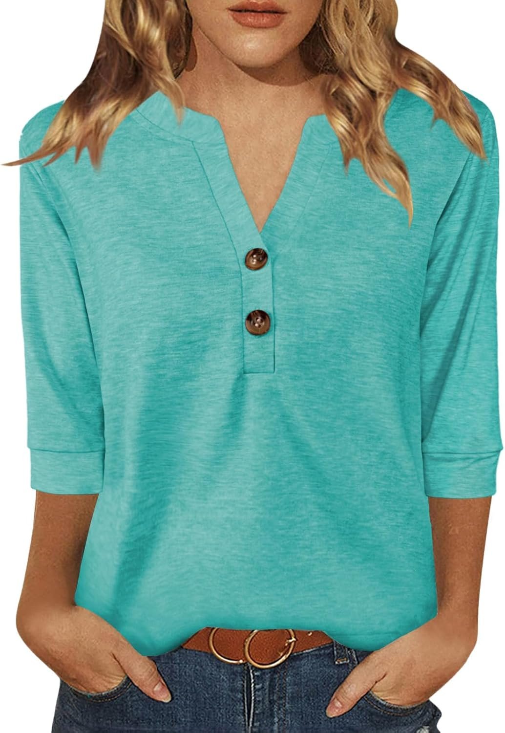 Dimur Womens Tops 3/4 Sleeve V Neck Button Down Shirts Business Casual Outfit Basic Tees Summer Top 2025 - Image 6