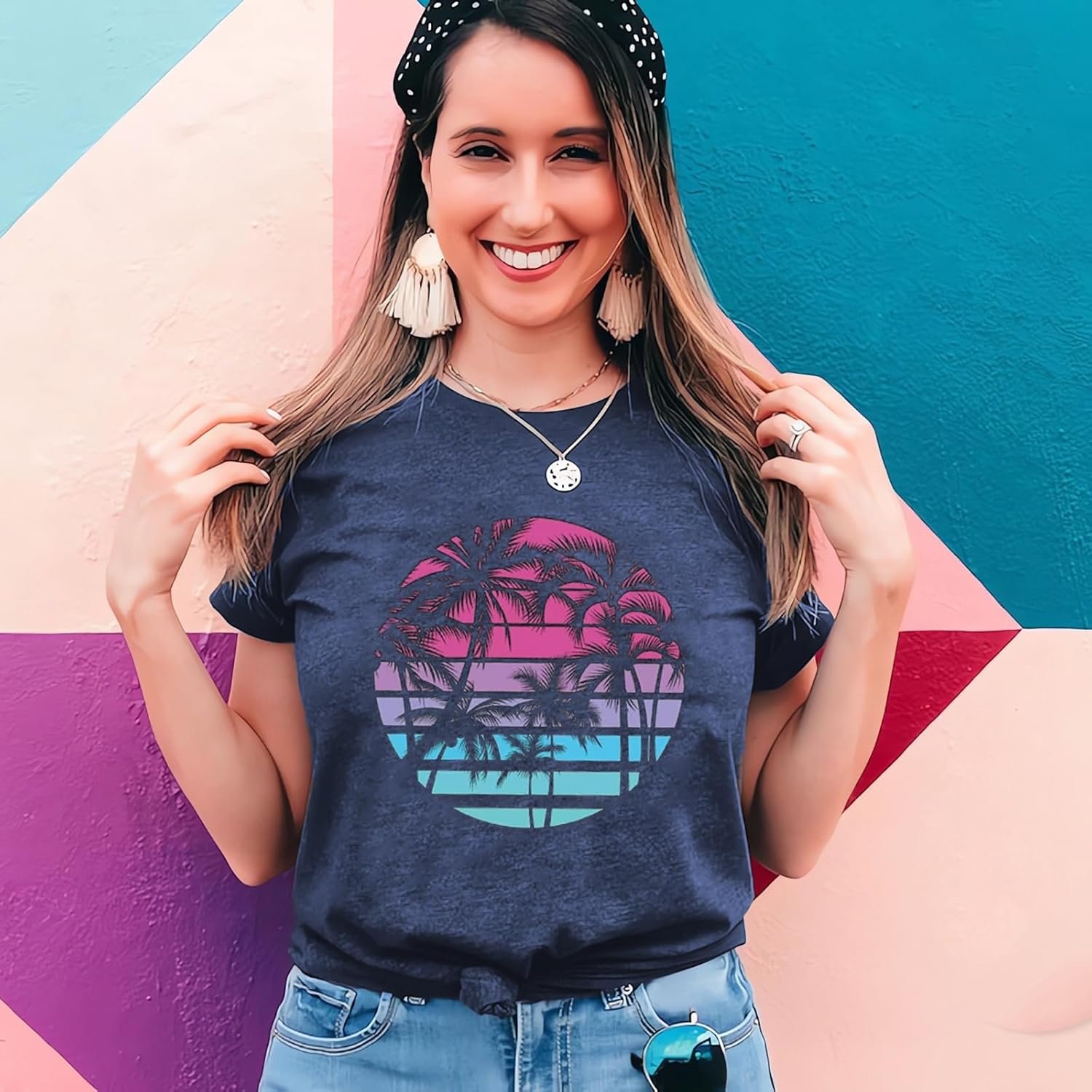 Hawaiian Shirts for Women Palm Trees Beach Graphic Tee Tops Summer Vacation Short Sleeve Tshirt Tops - Image 21