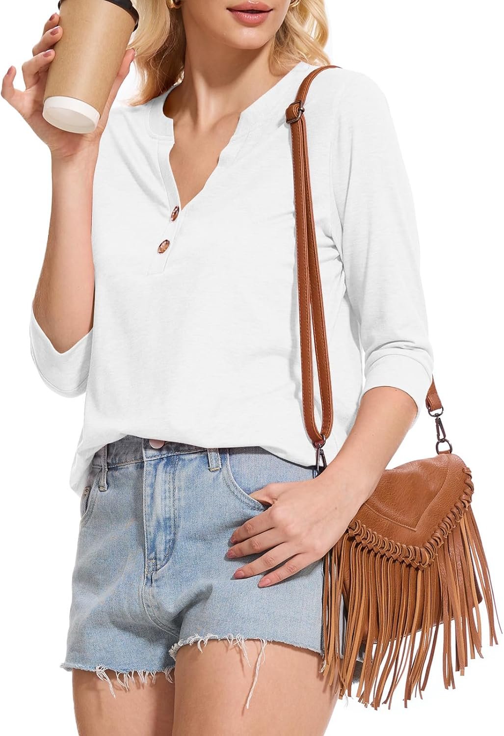 Dimur Womens Tops 3/4 Sleeve V Neck Button Down Shirts Business Casual Outfit Basic Tees Summer Top 2025 - Image 26