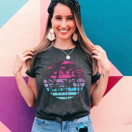 Hawaiian Shirts for Women Palm Trees Beach Graphic Tee Tops Summer Vacation Short Sleeve Tshirt Tops - Image 13