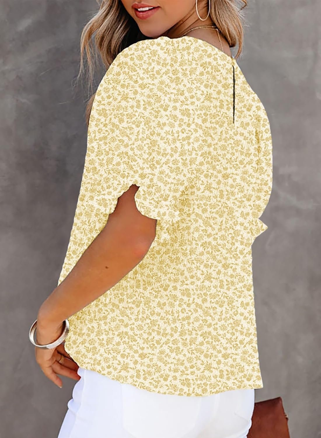 Dokotoo Floral Print Blouses for Women Crewneck Smocked Puff Sleeve Shirts Casual Babydoll Tops - Image 21
