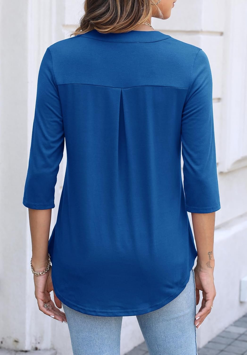 Halife Women's 3/4 Length Sleeve V Neck Flowy Tunic Blouses Work Tops Shirts with Zippers - Image 19