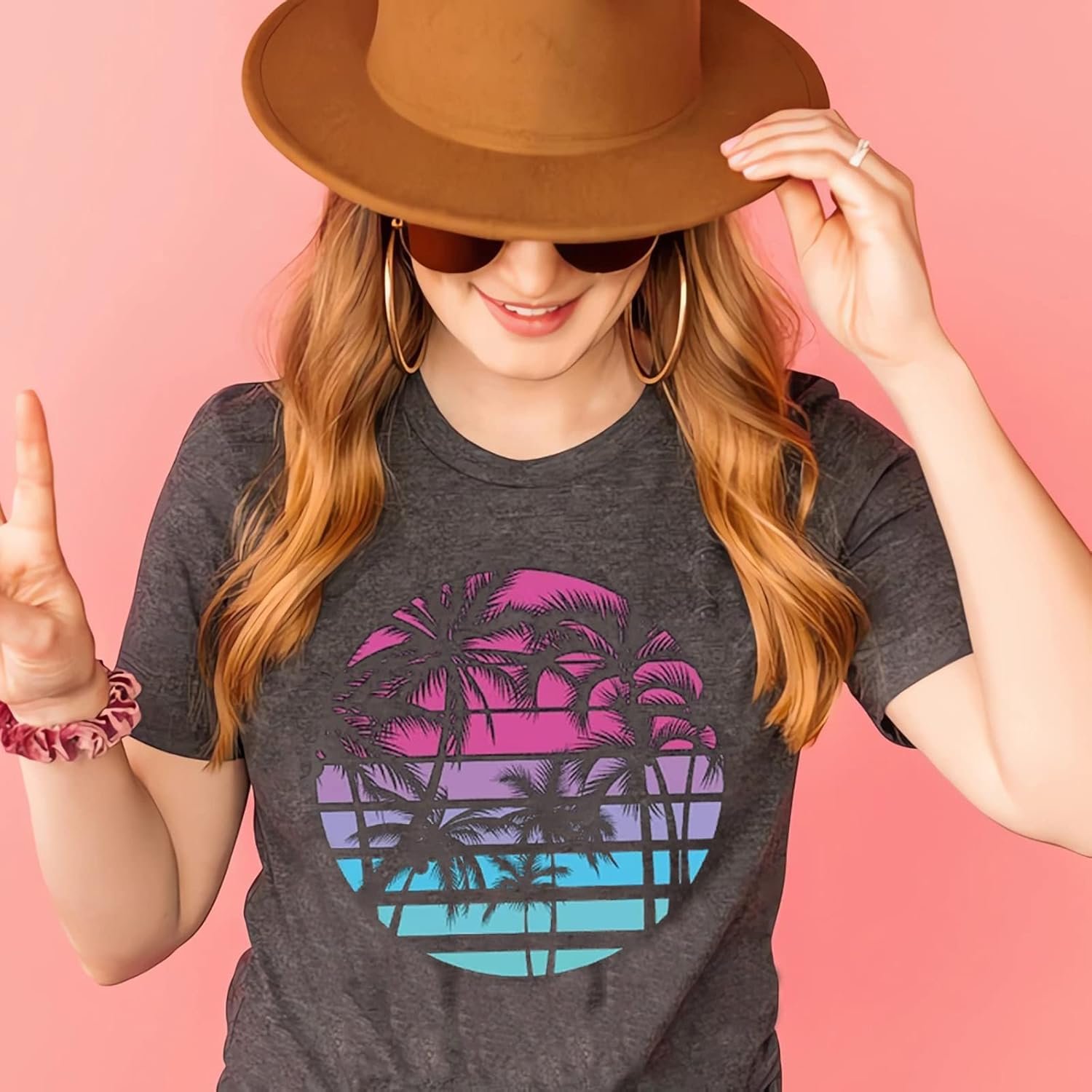 Hawaiian Shirts for Women Palm Trees Beach Graphic Tee Tops Summer Vacation Short Sleeve Tshirt Tops - Image 15