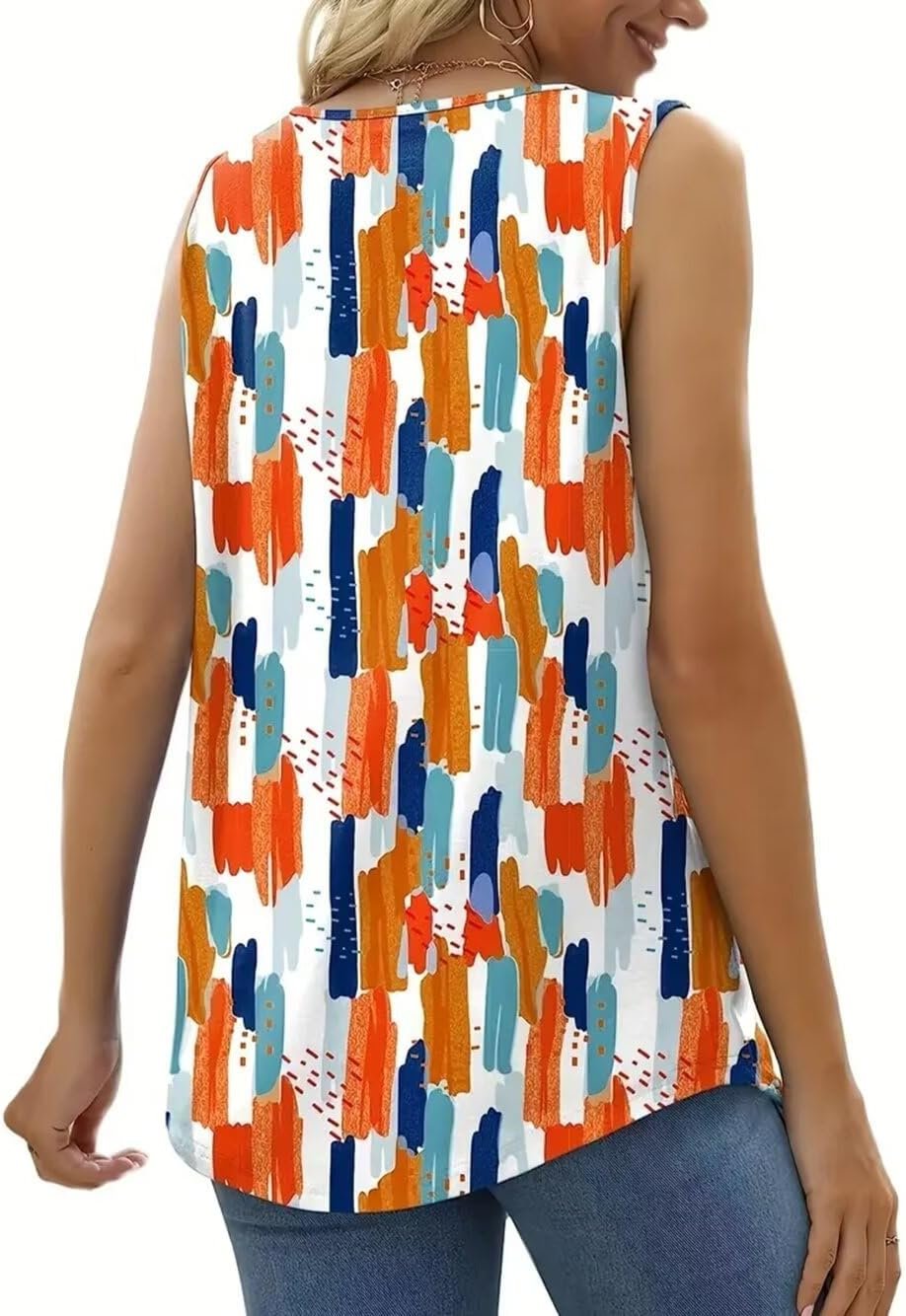 AIMITAG Color Block Ruffled Square Collar Tank Top Women Striped Tank Tee Summer Casual Loose Fit Sleeveless Shirt - Image 17