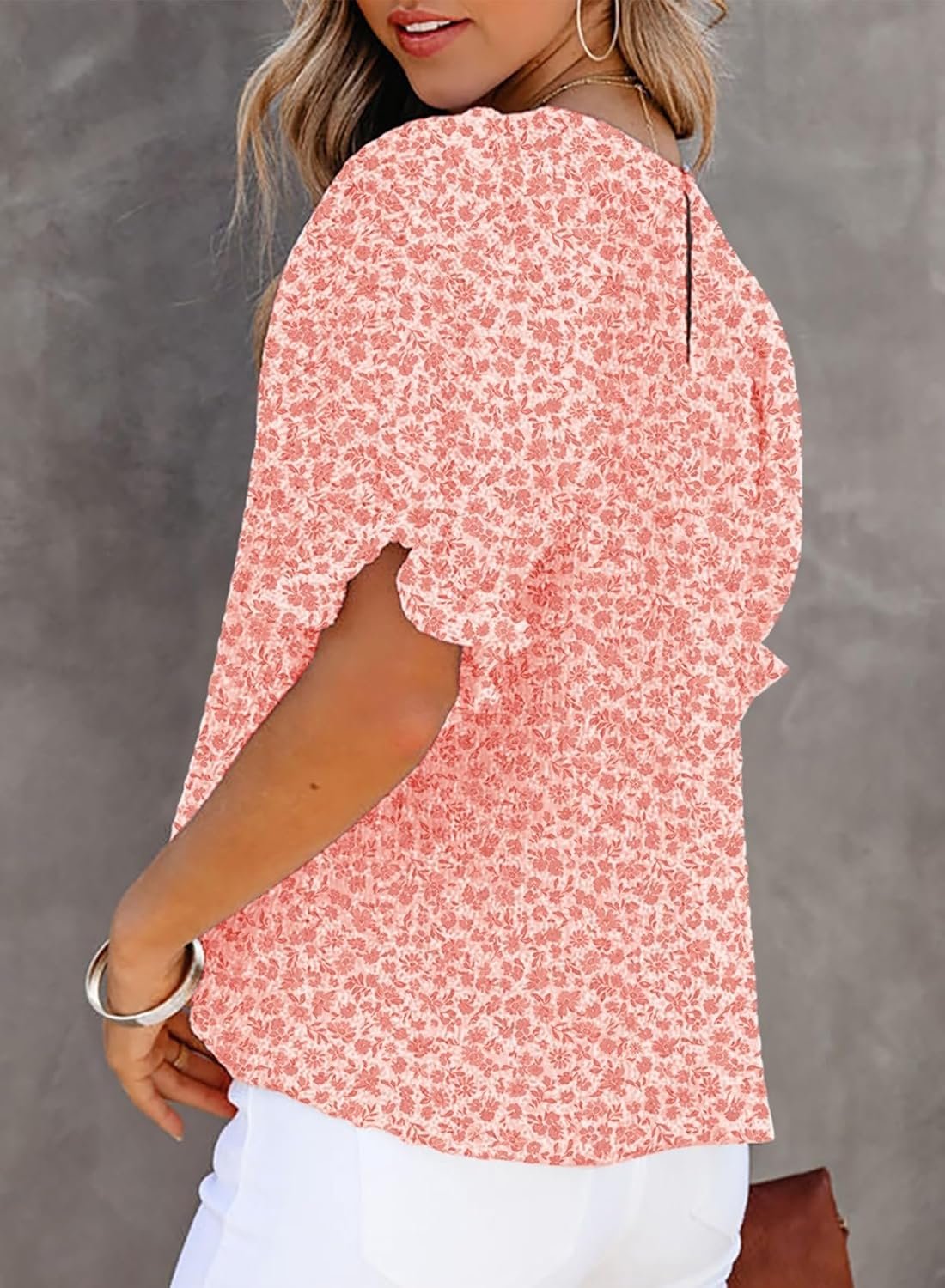Dokotoo Floral Print Blouses for Women Crewneck Smocked Puff Sleeve Shirts Casual Babydoll Tops - Image 7