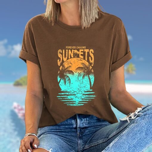 Hawaiian Shirts for Women Palm Trees Beach Graphic Tee Tops Summer Vacation Short Sleeve Tshirt Tops - Image 31