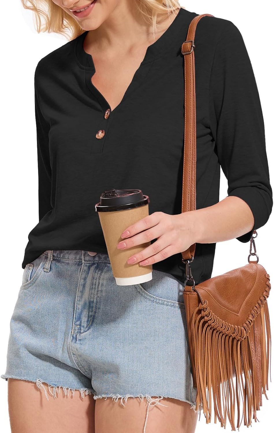 Dimur Womens Tops 3/4 Sleeve V Neck Button Down Shirts Business Casual Outfit Basic Tees Summer Top 2025 - Image 15