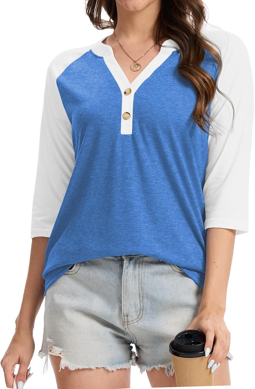 Dimur Womens Tops 3/4 Sleeve V Neck Button Down Shirts Business Casual Outfit Basic Tees Summer Top 2025 - Image 5