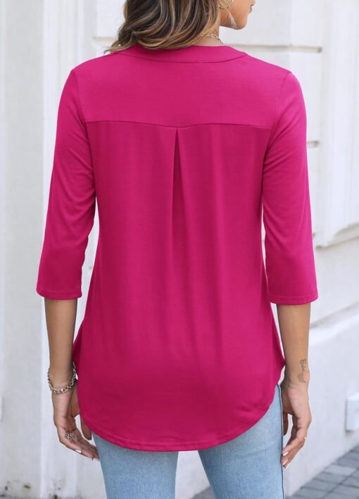 Halife Women's 3/4 Length Sleeve V Neck Flowy Tunic Blouses Work Tops Shirts with Zippers - Image 14