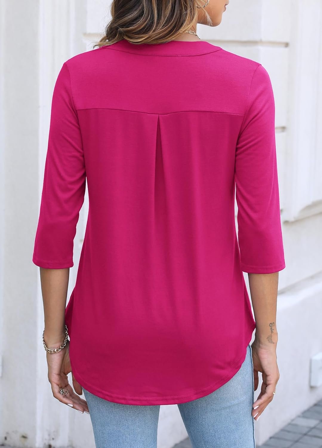 Halife Women's 3/4 Length Sleeve V Neck Flowy Tunic Blouses Work Tops Shirts with Zippers - Image 14