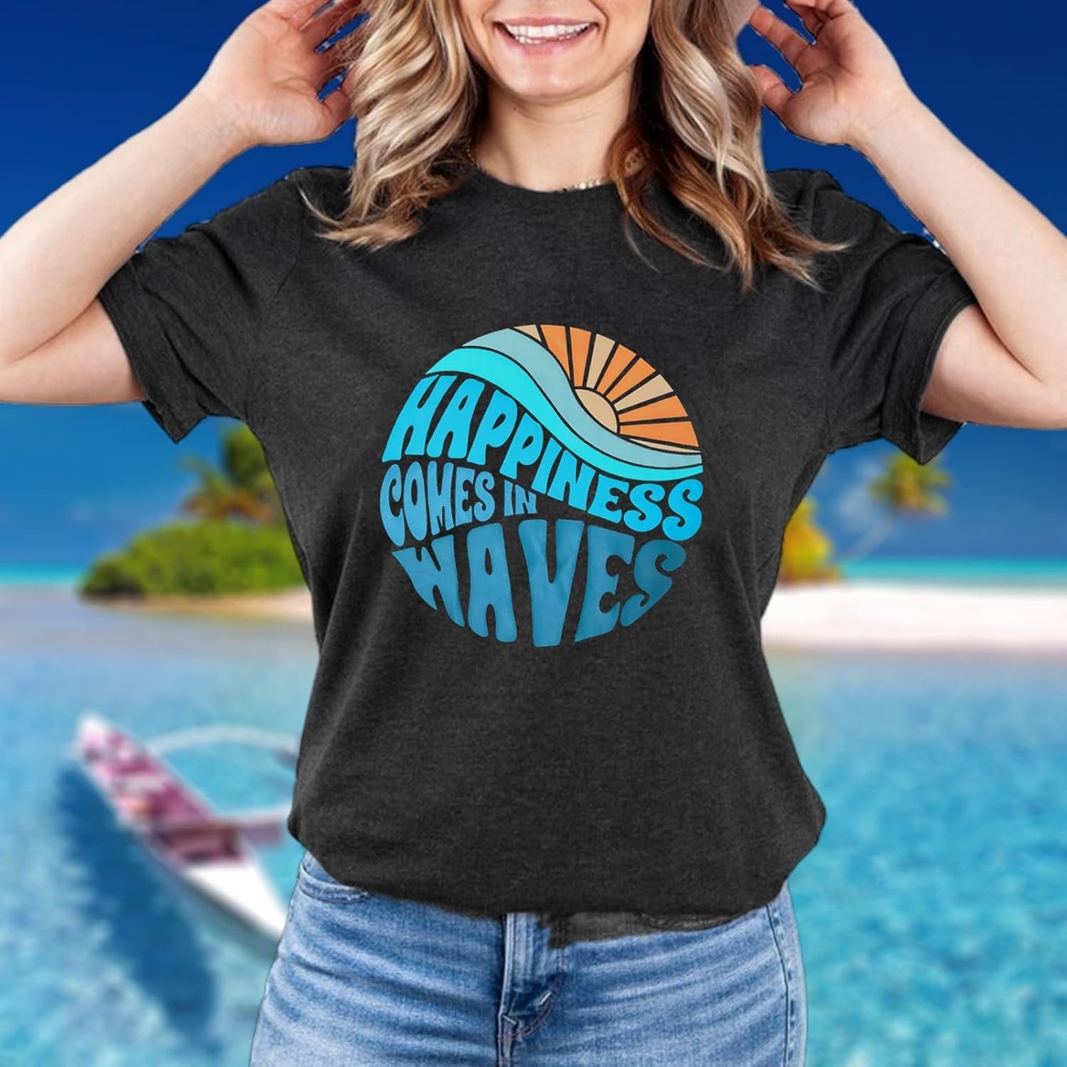 Hawaiian Shirts for Women Palm Trees Beach Graphic Tee Tops Summer Vacation Short Sleeve Tshirt Tops - Image 4