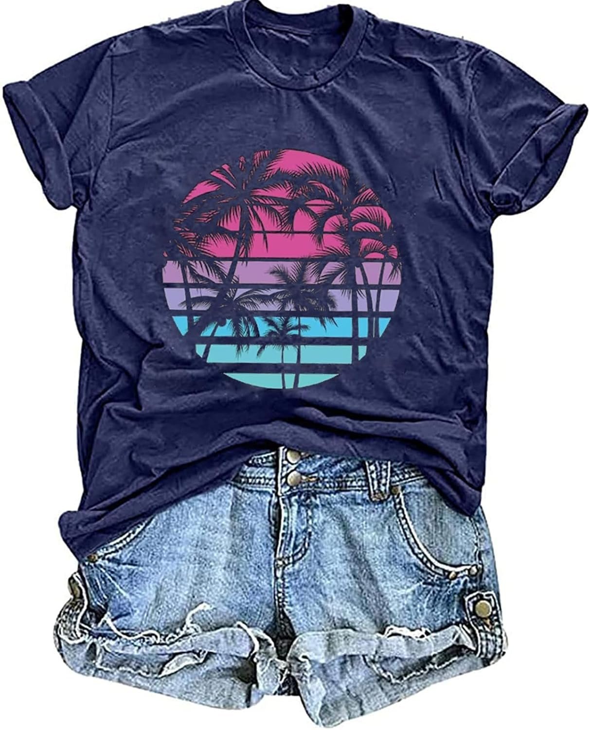 Hawaiian Shirts for Women Palm Trees Beach Graphic Tee Tops Summer Vacation Short Sleeve Tshirt Tops - Image 16