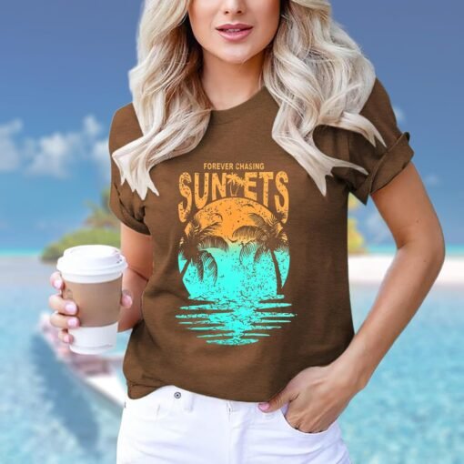 Hawaiian Shirts for Women Palm Trees Beach Graphic Tee Tops Summer Vacation Short Sleeve Tshirt Tops - Image 28