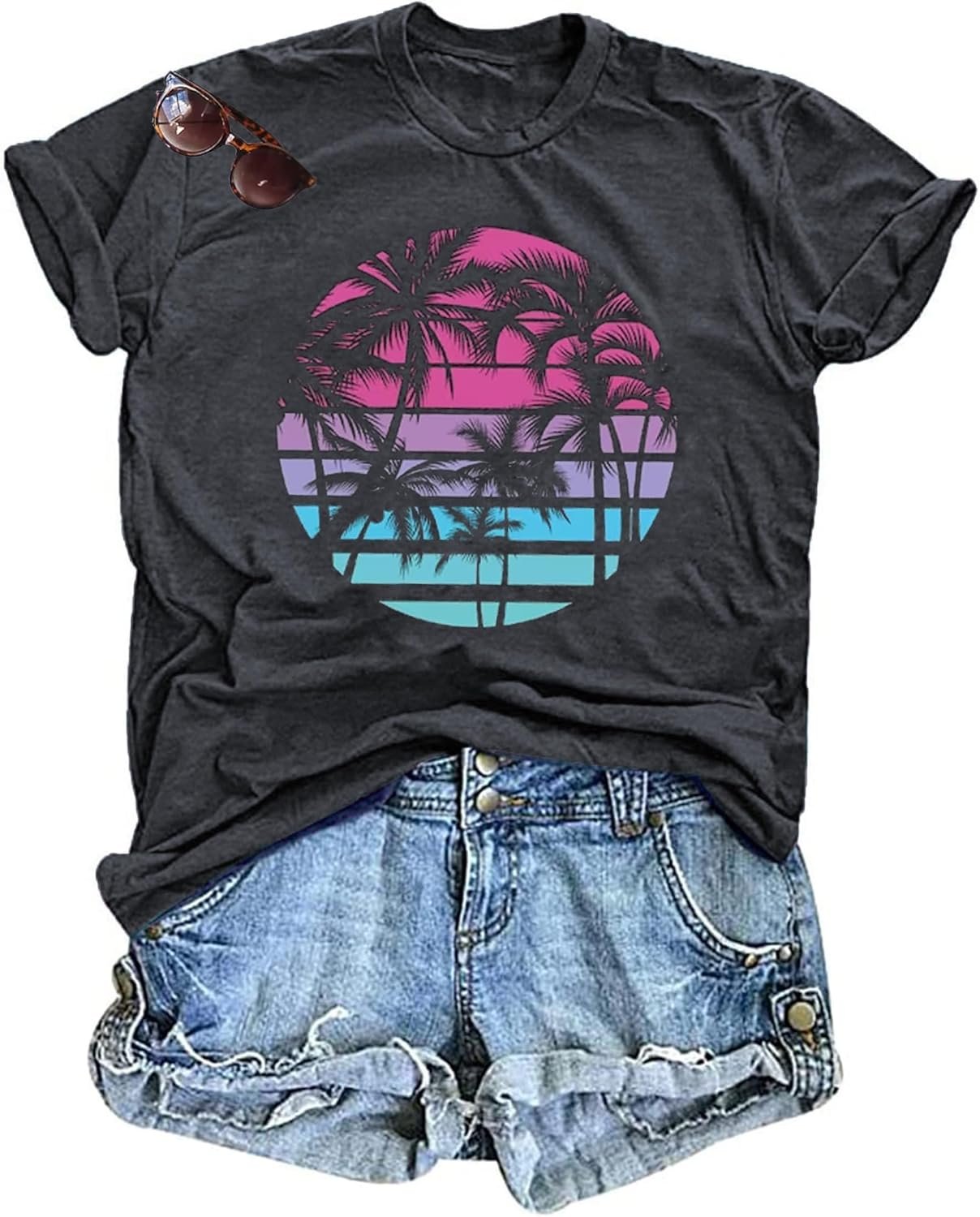 Hawaiian Shirts for Women Palm Trees Beach Graphic Tee Tops Summer Vacation Short Sleeve Tshirt Tops - Image 12