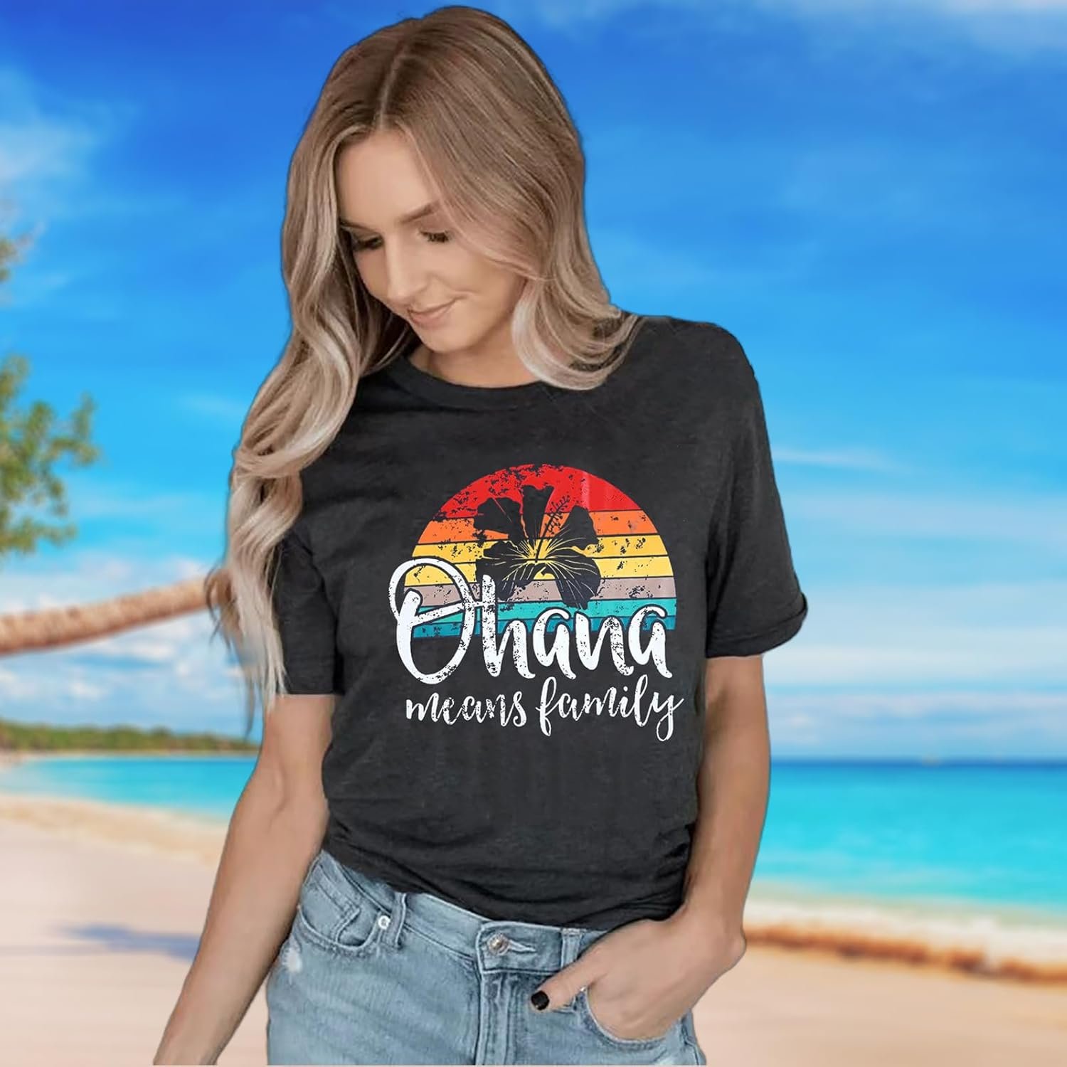 Hawaiian Shirts for Women Palm Trees Beach Graphic Tee Tops Summer Vacation Short Sleeve Tshirt Tops - Image 23