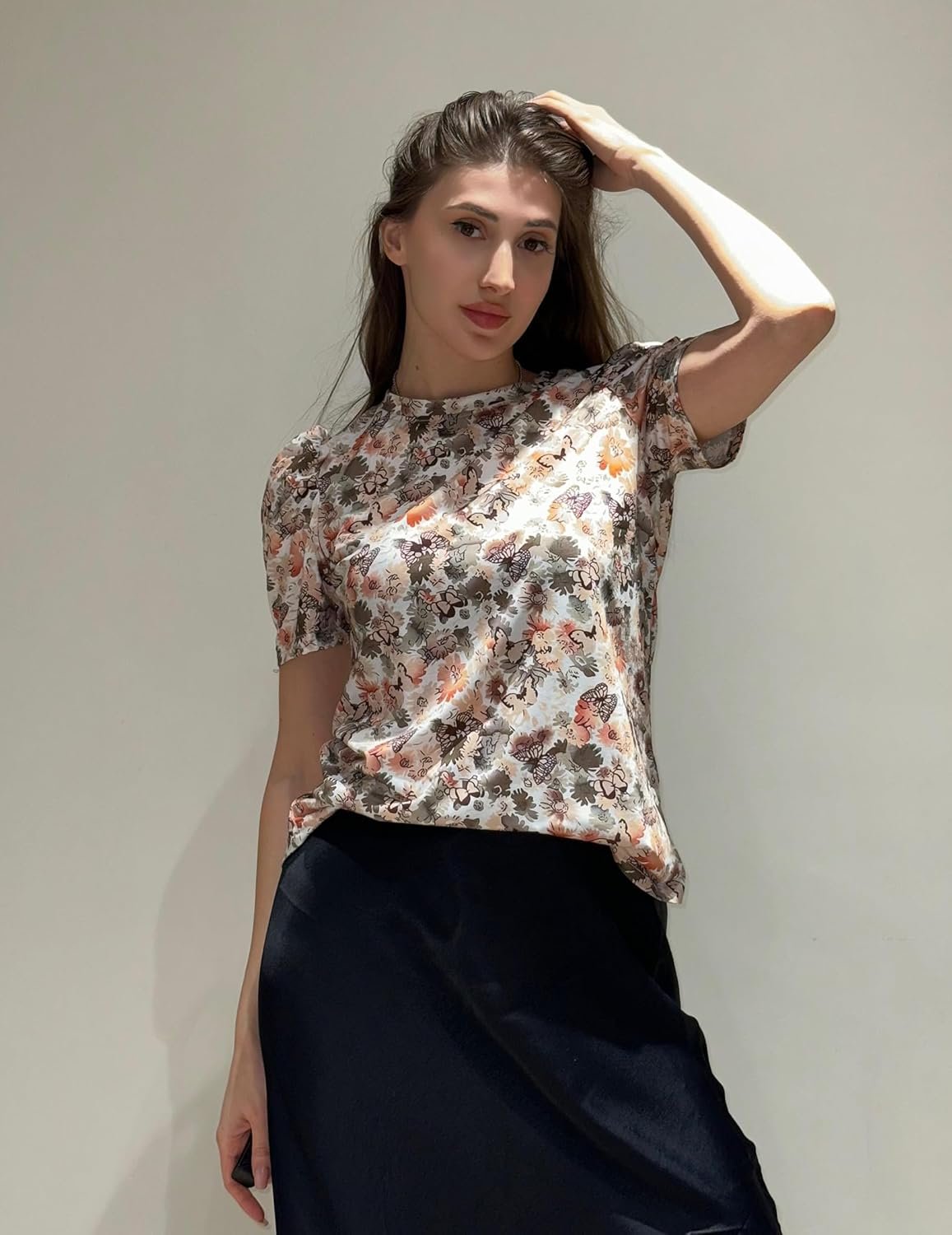 Zeagoo Blouse for Women Dressy Casual Puff Short Sleeve Boho Tops Fashion Floral Crew Neck Tunic Shirts Summer Clothes - Image 4