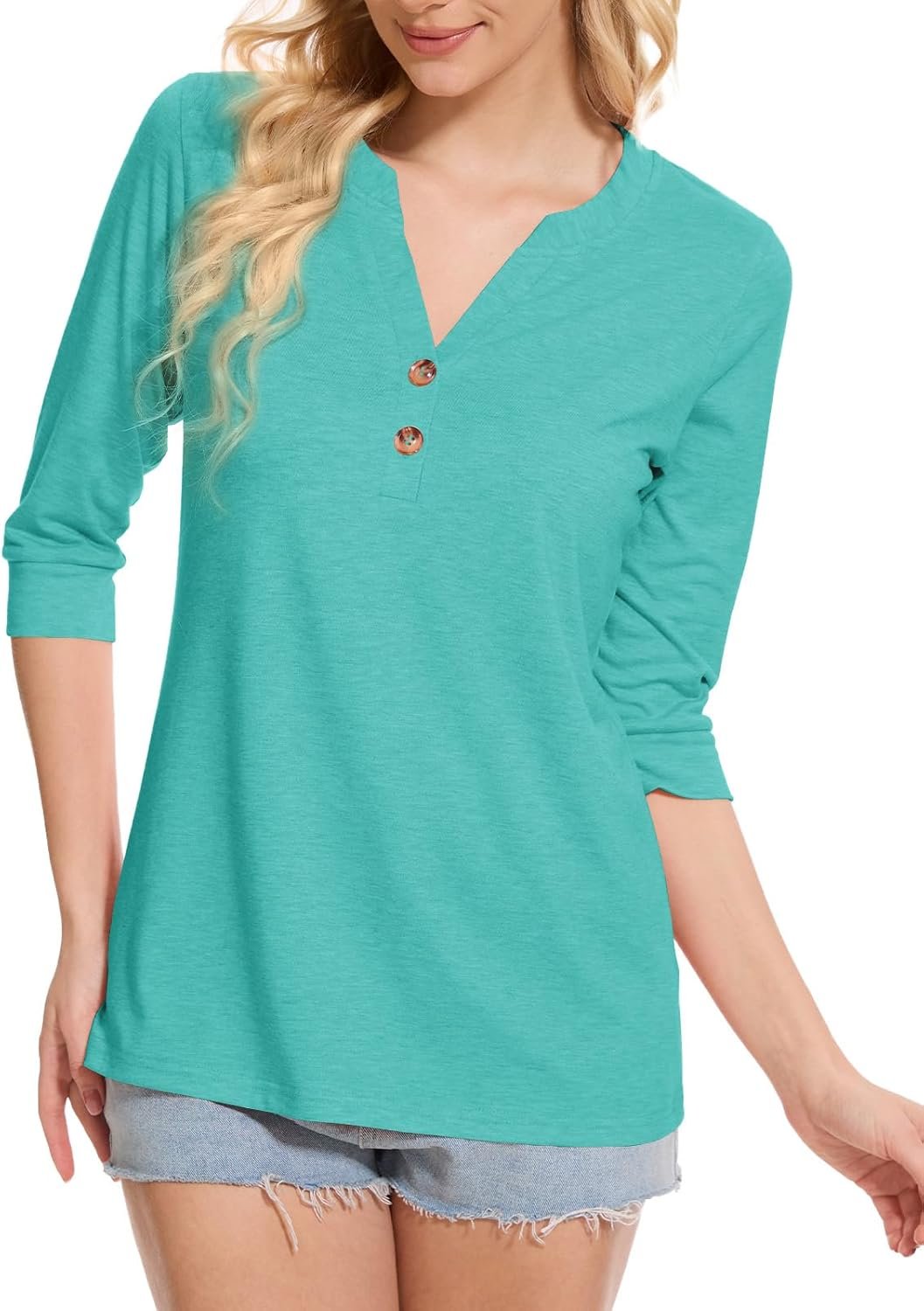 Dimur Womens Tops 3/4 Sleeve V Neck Button Down Shirts Business Casual Outfit Basic Tees Summer Top 2025 - Image 10