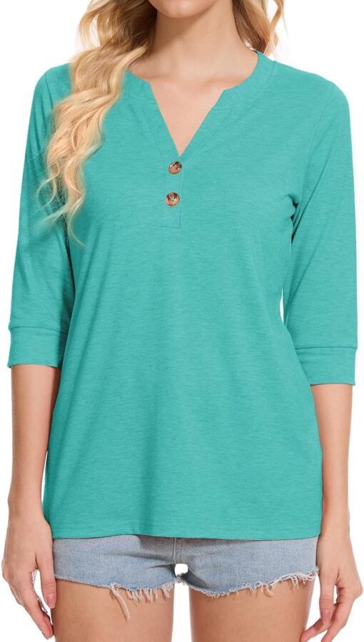 Dimur Womens Tops 3/4 Sleeve V Neck Button Down Shirts Business Casual Outfit Basic Tees Summer Top 2025 - Image 7