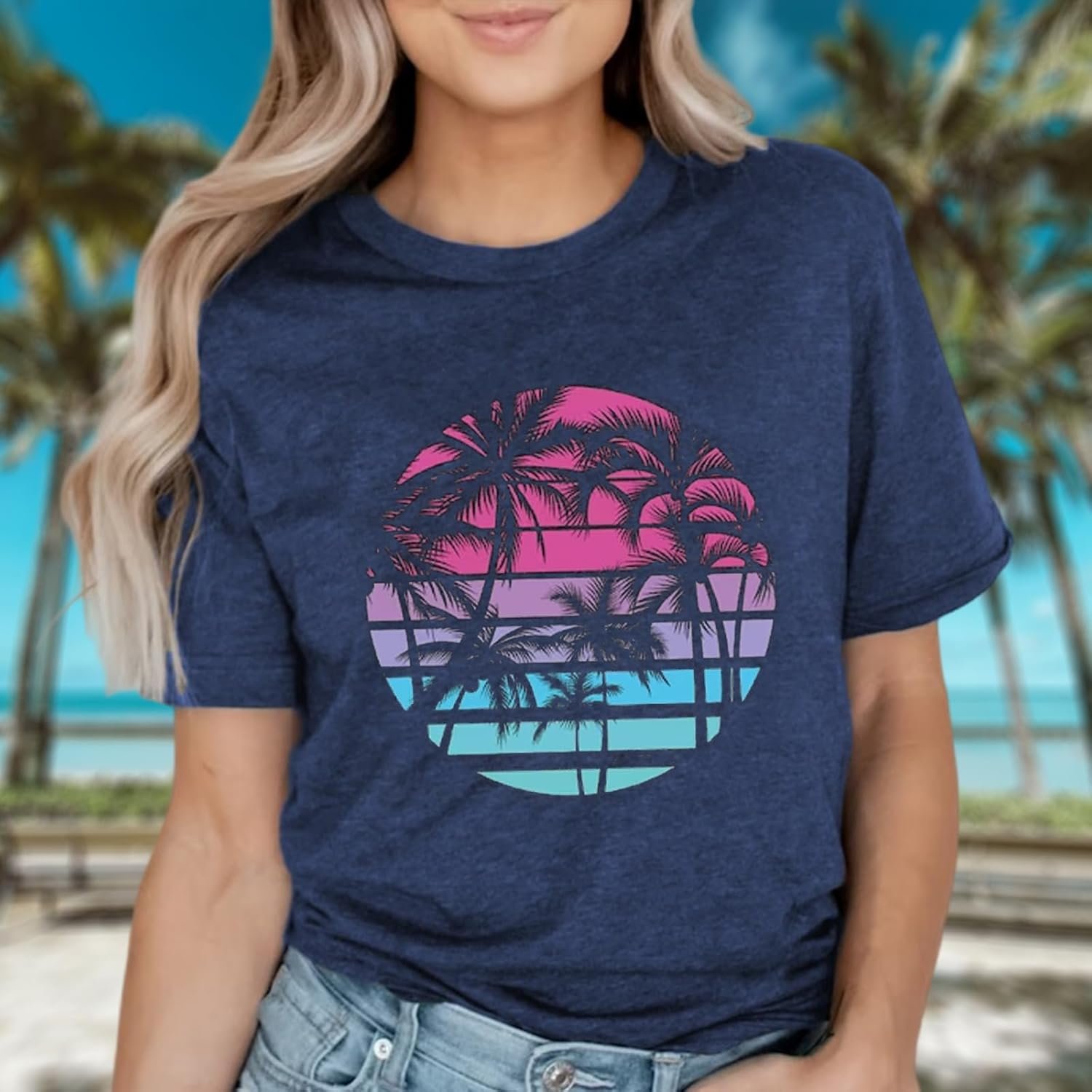 Hawaiian Shirts for Women Palm Trees Beach Graphic Tee Tops Summer Vacation Short Sleeve Tshirt Tops - Image 20