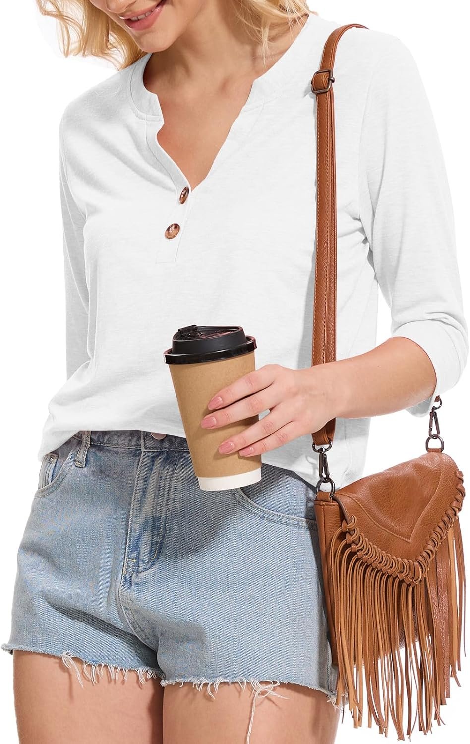 Dimur Womens Tops 3/4 Sleeve V Neck Button Down Shirts Business Casual Outfit Basic Tees Summer Top 2025 - Image 22