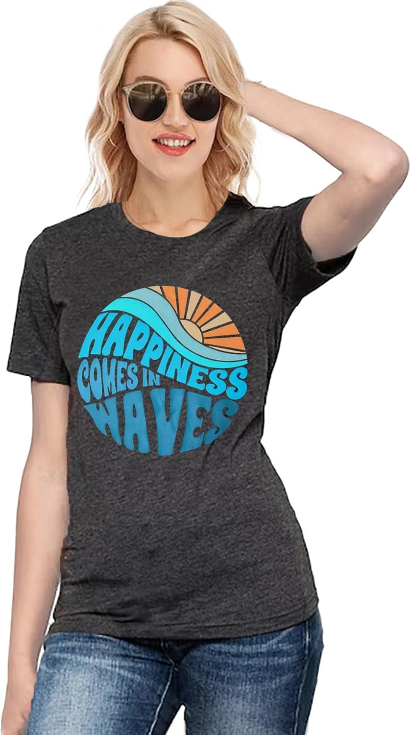 Hawaiian Shirts for Women Palm Trees Beach Graphic Tee Tops Summer Vacation Short Sleeve Tshirt Tops - Image 2