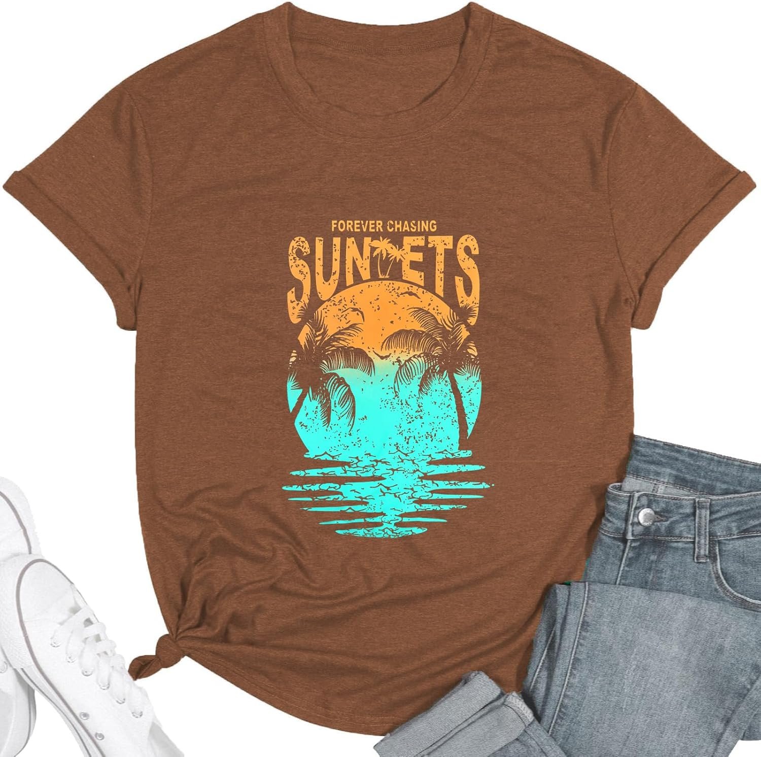 Hawaiian Shirts for Women Palm Trees Beach Graphic Tee Tops Summer Vacation Short Sleeve Tshirt Tops - Image 27