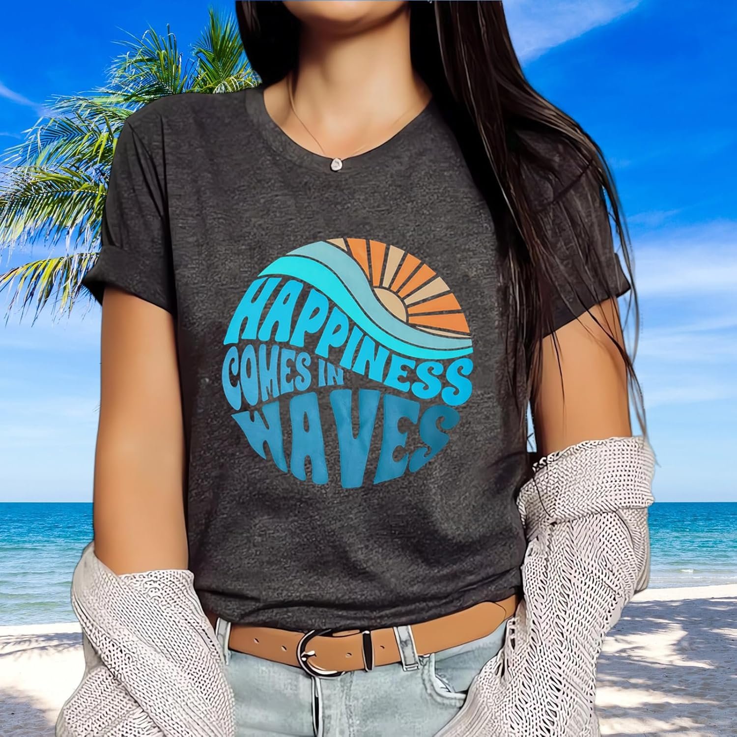 Hawaiian Shirts for Women Palm Trees Beach Graphic Tee Tops Summer Vacation Short Sleeve Tshirt Tops - Image 5