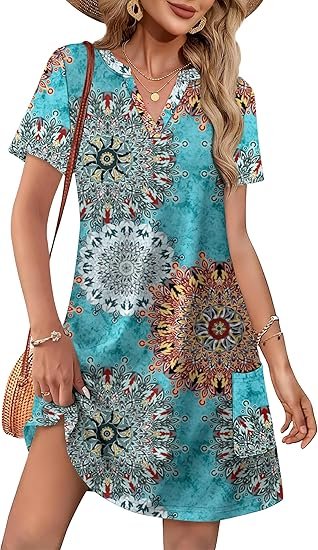 Women 2025 Casual Summer V Neck Wedding Guest Dress Short Sleeve Fashion Beach Vacation Clothes - Image 2
