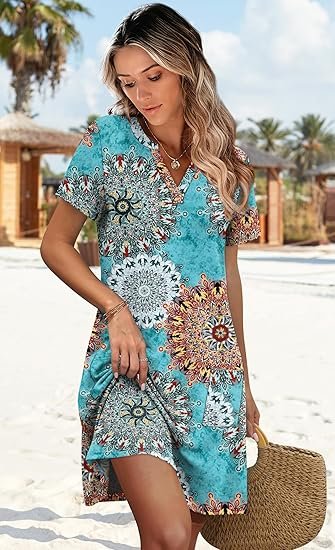 Women 2025 Casual Summer V Neck Wedding Guest Dress Short Sleeve Fashion Beach Vacation Clothes - Image 5