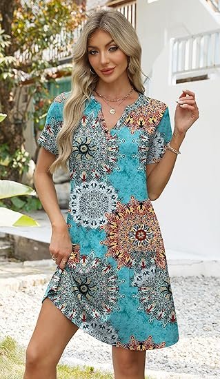 Women 2025 Casual Summer V Neck Wedding Guest Dress Short Sleeve Fashion Beach Vacation Clothes - Image 6